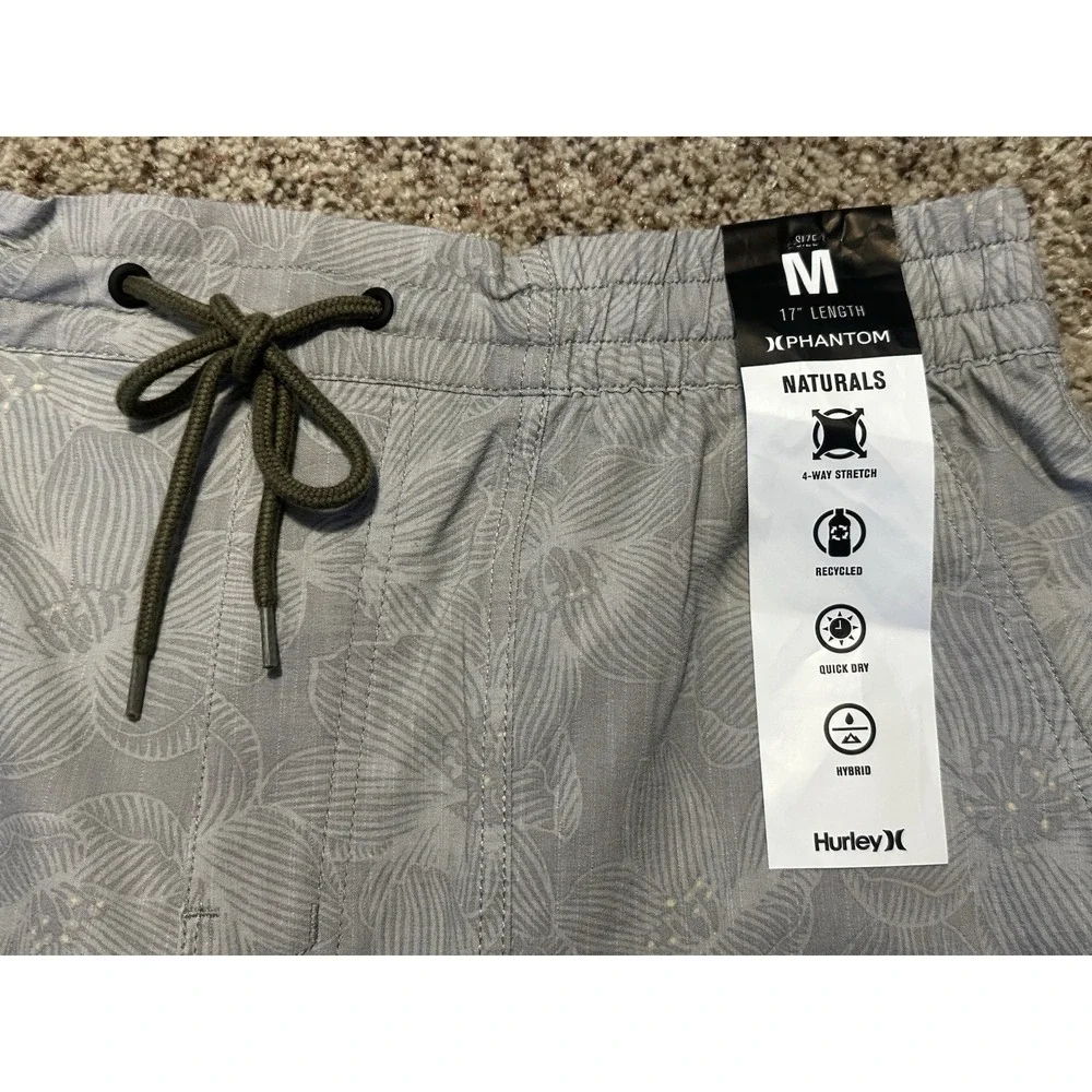 Hurley Phantom Men's Tropical Board Shorts, Drawstring, Grey, Medium